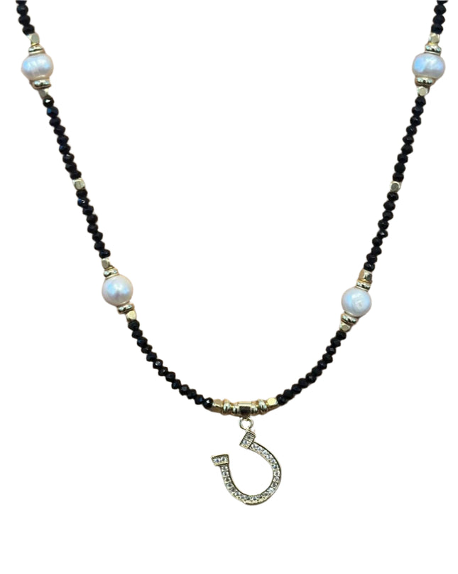 Beaded Necklace with Horseshoe Charm