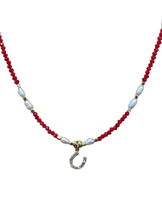 Beaded Necklace with Horseshoe Charm