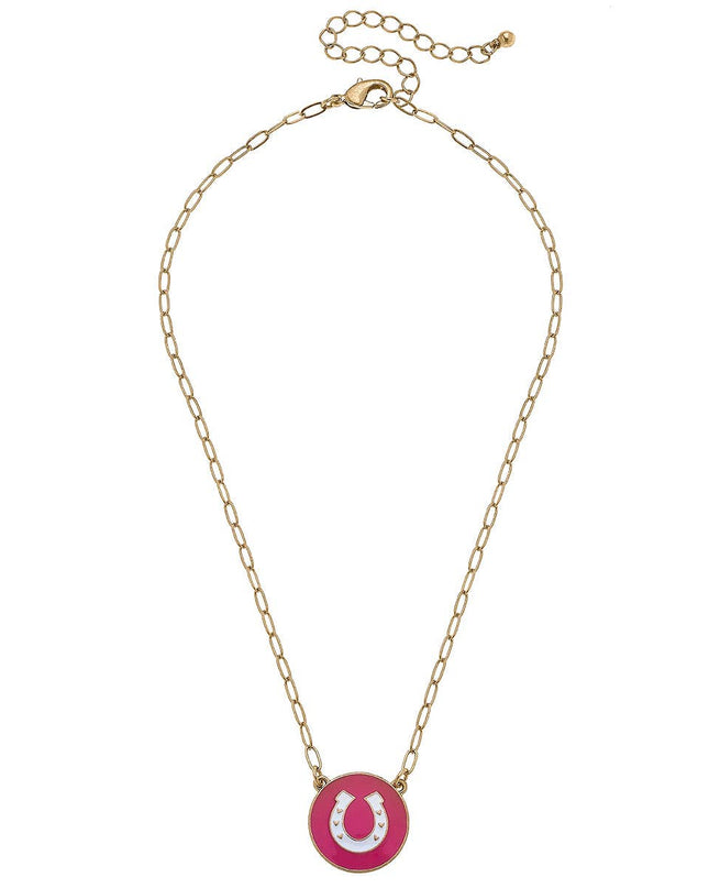 Horseshoe Enamel Pendant Necklace-Canvas Style-HorzeStylz