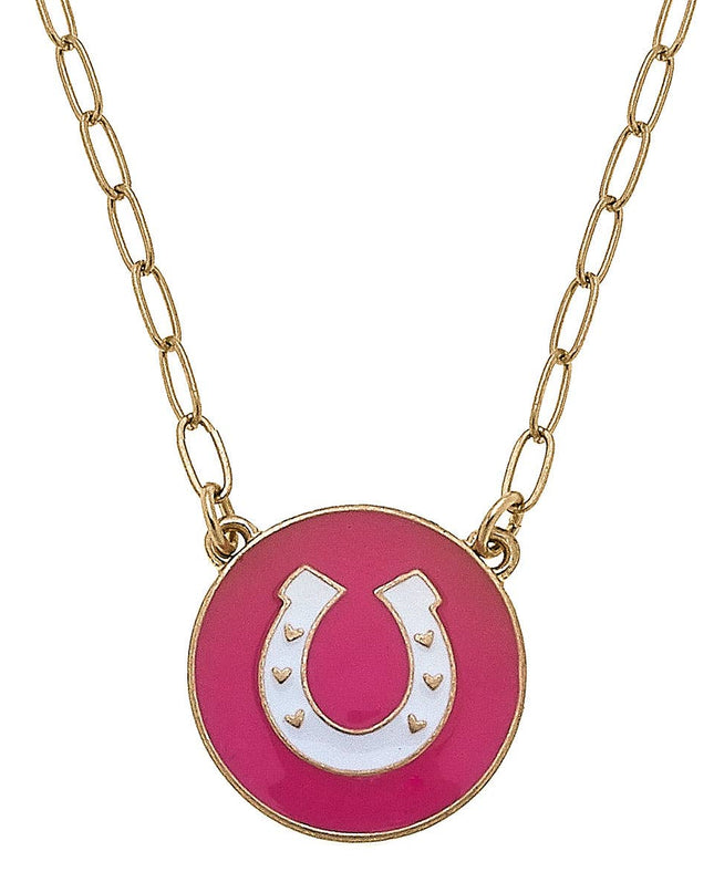 Horseshoe Enamel Pendant Necklace-Canvas Style-HorzeStylz