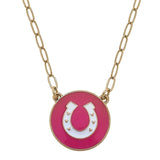 Horseshoe Enamel Pendant Necklace-Canvas Style-HorzeStylz